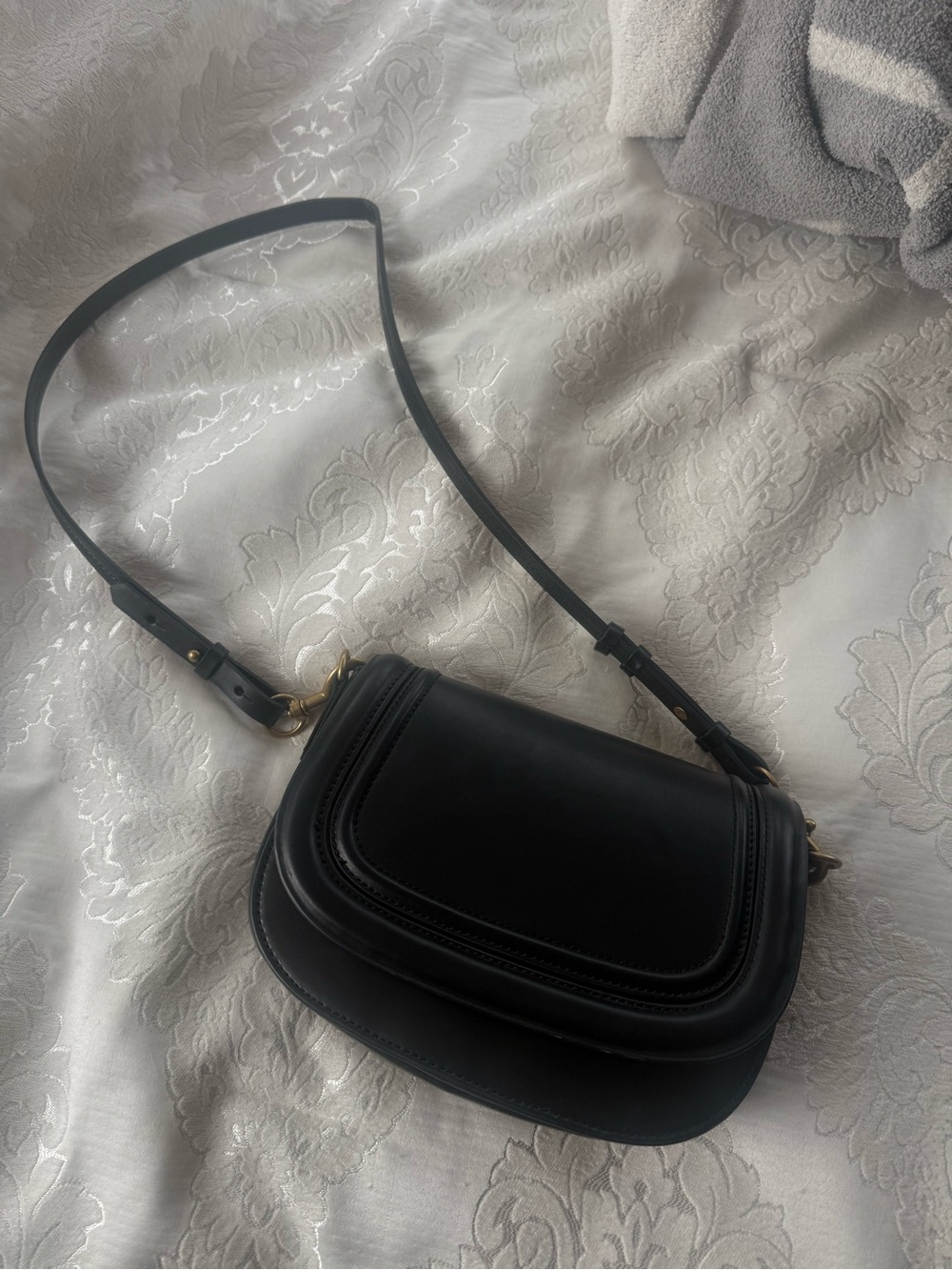 Classic Zara Black Leather Crossbody Bag